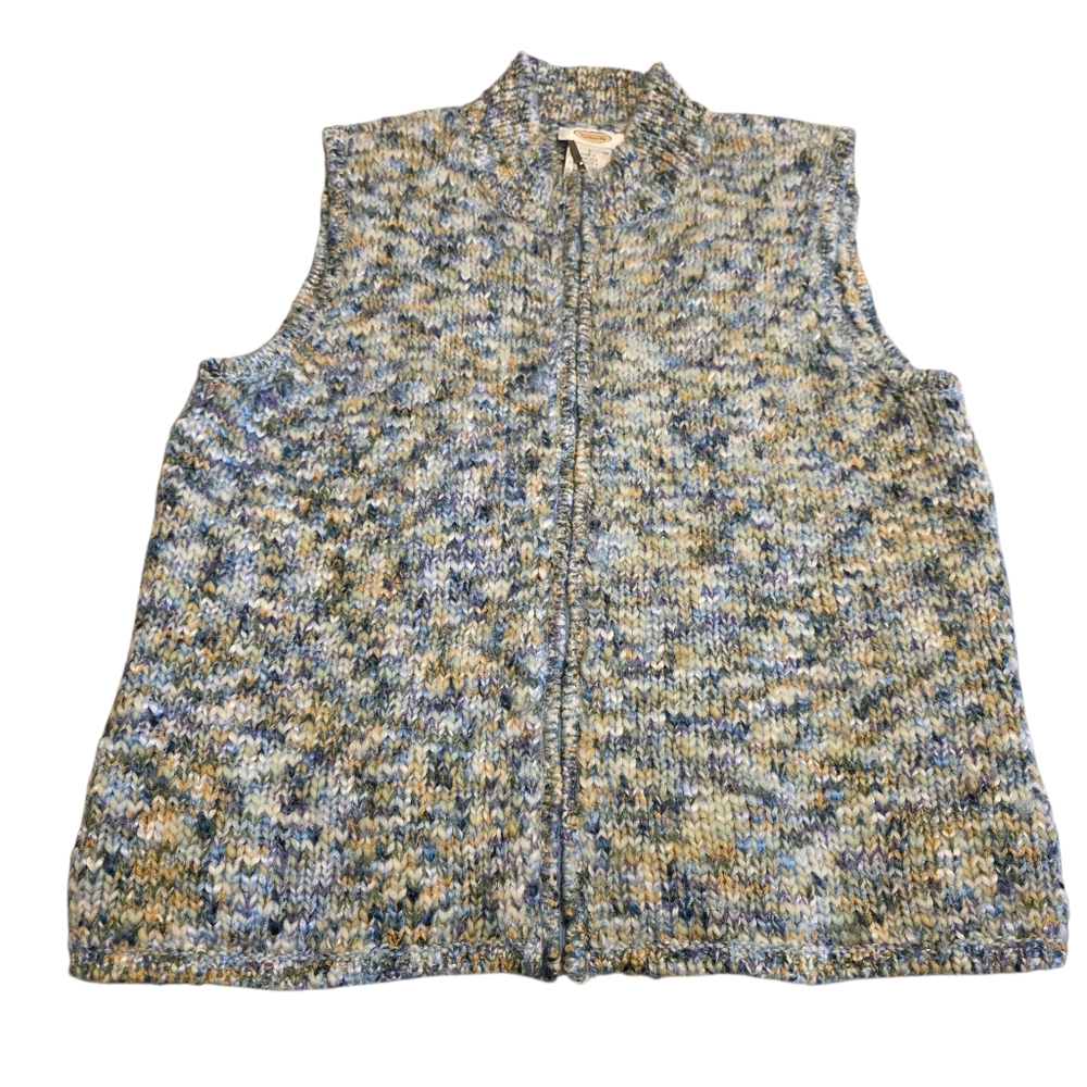 Talbots Multicolor Full Zip Wool Blend Sweater Vest Size L EUC